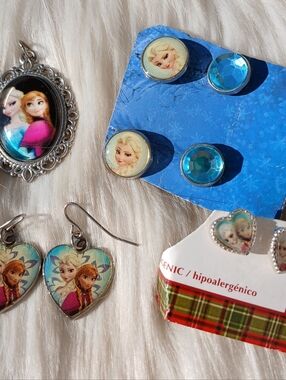 Disney Frozen Jewelry Lot Earrings Pendant Necklace Charm Elsa Ana Heart Dangle